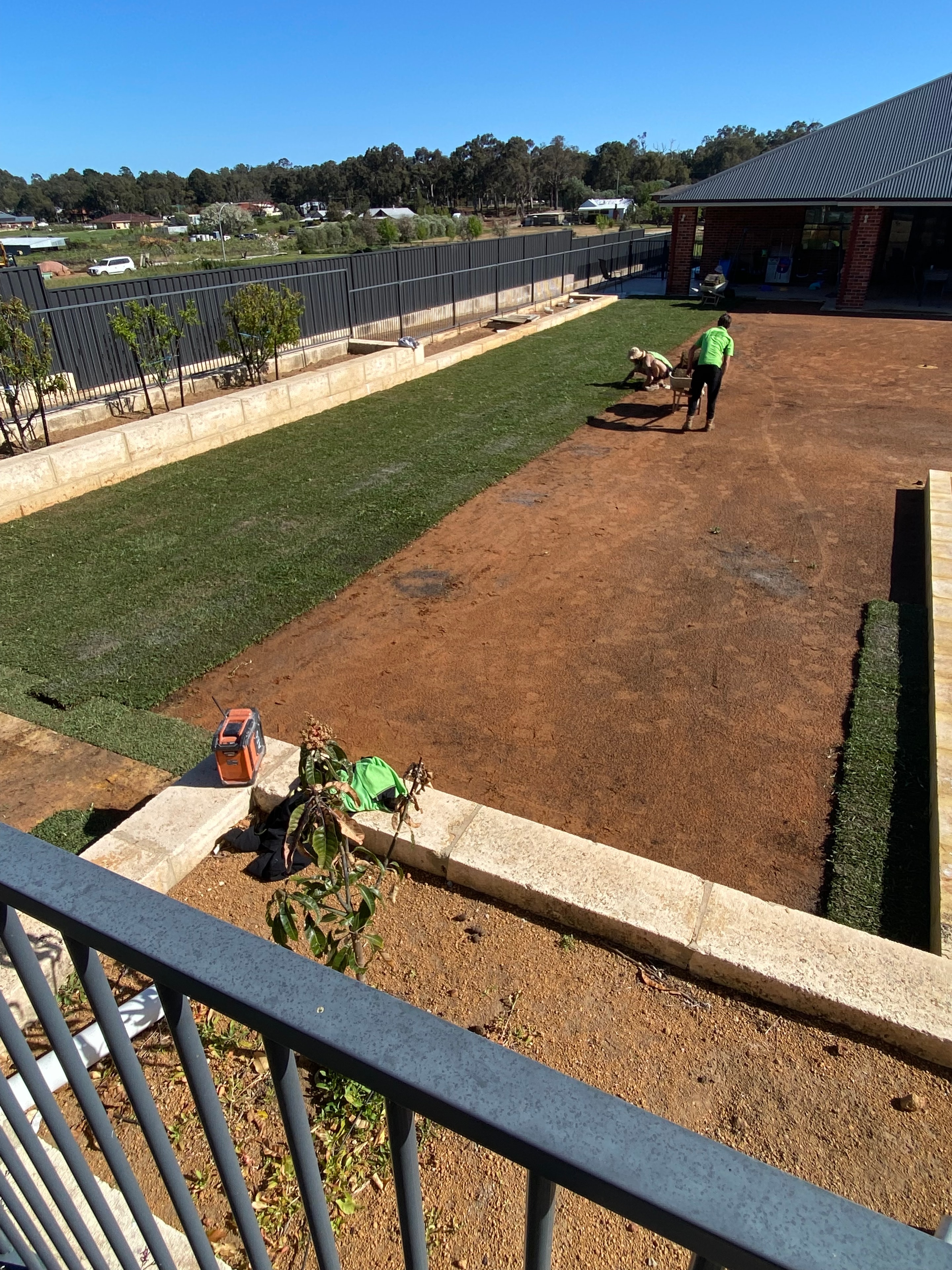 Landscapers laying turf on a commercial project